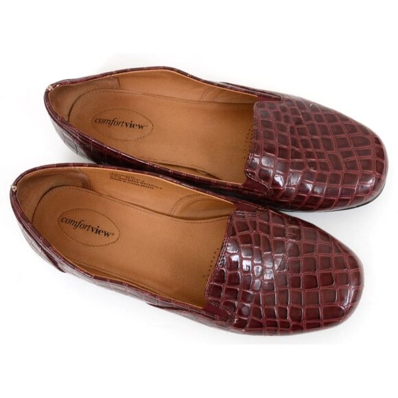 Comfortview Leisa Women 11 WIDE Faux Crocodile Leather Elastic Gore SlipOn Flat - Picture 3 of 11